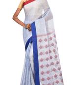 Sky Blue Woven Pure Bhagalpuri Linen Saree With Blouse