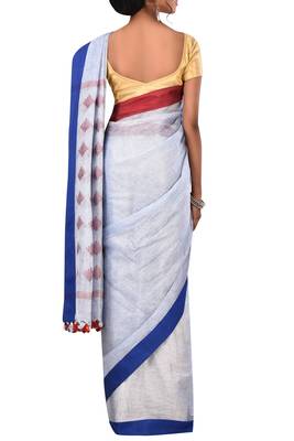 Sky Blue Woven Pure Bhagalpuri Linen Saree With Blouse 3