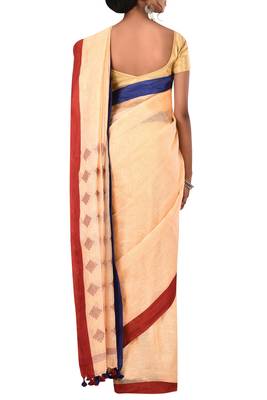 Light Orange Woven Pure Bhagalpuri Linen Saree With Blouse 3