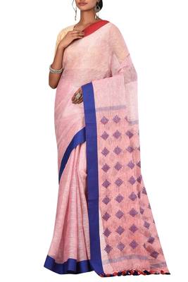 Light Pink Woven Pure Bhagalpuri Linen Saree With Blouse 1