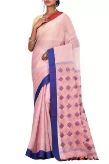 Light Pink Woven Pure Bhagalpuri Linen Saree With Blouse