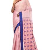 Light Pink Woven Pure Bhagalpuri Linen Saree With Blouse