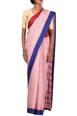Light Pink Woven Pure Bhagalpuri Linen Saree With Blouse 2