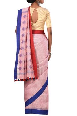 Light Pink Woven Pure Bhagalpuri Linen Saree With Blouse 3