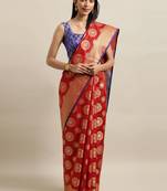 Red woven silk blend saree with blouse