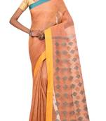 Orange Woven Pure Bhagalpuri Linen Saree With Blouse