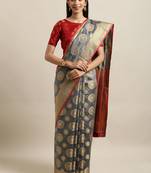 Grey woven silk blend saree with blouse