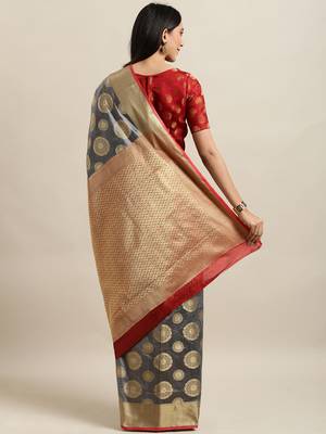 Grey woven silk blend saree with blouse 2