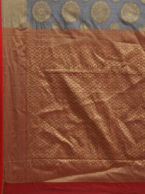 Grey woven silk blend saree with blouse 4