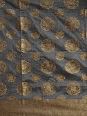 Grey woven silk blend saree with blouse 5