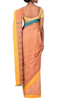 Orange Woven Pure Bhagalpuri Linen Saree With Blouse 2