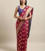 Magenta woven silk blend saree with blouse