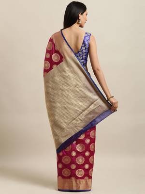 Magenta woven silk blend saree with blouse 2
