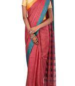 Light Red Woven Pure Bhagalpuri Linen Saree With Blouse