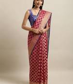 Magenta woven silk blend saree with blouse