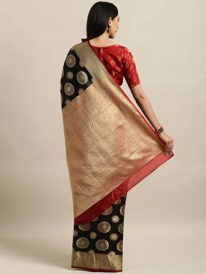 Black woven silk blend saree with blouse 2