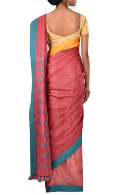 Light Red Woven Pure Bhagalpuri Linen Saree With Blouse 2