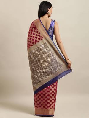Magenta woven silk blend saree with blouse 2