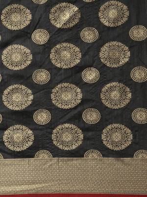 Black woven silk blend saree with blouse 5