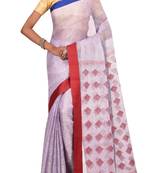 purple Woven Pure Bhagalpuri Linen Saree With Blouse