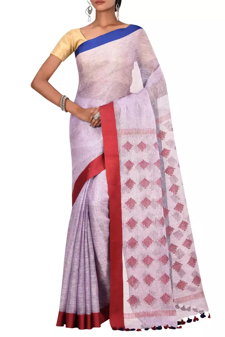 purple Woven Pure Bhagalpuri Linen Saree With Blouse