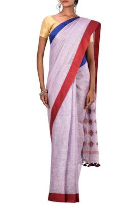 purple Woven Pure Bhagalpuri Linen Saree With Blouse 2