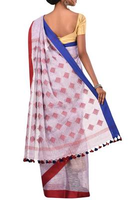 purple Woven Pure Bhagalpuri Linen Saree With Blouse 3