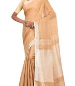 Beige Woven Pure Bhagalpuri Linen Saree With Blouse