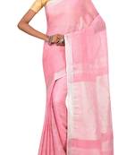 Pink Woven Pure Bhagalpuri Linen Saree With Blouse