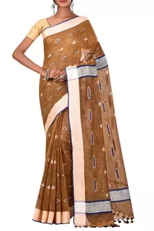 Dark Beige Woven Pure Bhagalpuri Linen Saree With Blouse