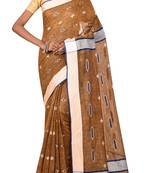 Dark Beige Woven Pure Bhagalpuri Linen Saree With Blouse