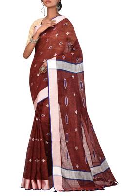 Maroon Woven Pure Bhagalpuri Linen Saree With Blouse 1