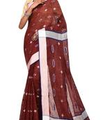 Maroon Woven Pure Bhagalpuri Linen Saree With Blouse