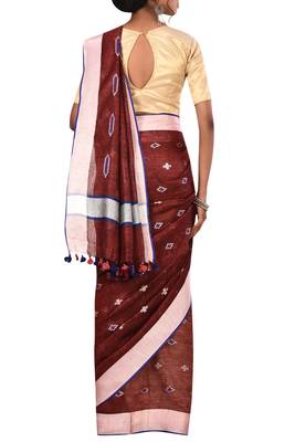 Maroon Woven Pure Bhagalpuri Linen Saree With Blouse 2