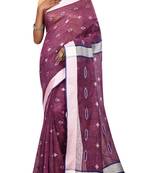 Magenta Woven Pure Bhagalpuri Linen Saree With Blouse