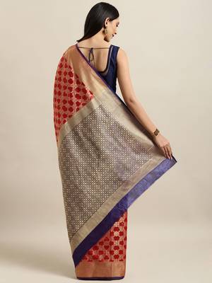 Red woven silk blend saree with blouse 2