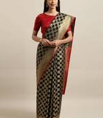 Black woven silk blend saree with blouse