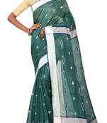 Dark Green Woven Pure Bhagalpuri Linen Saree With Blouse