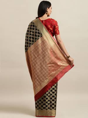 Black woven silk blend saree with blouse 2