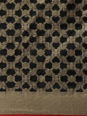 Black woven silk blend saree with blouse 5