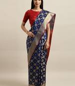 Royal blue woven silk blend saree with blouse