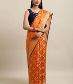Orange woven silk blend saree with blouse