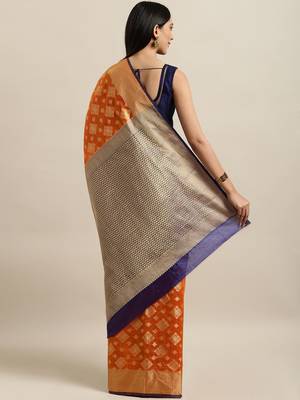 Orange woven silk blend saree with blouse 2