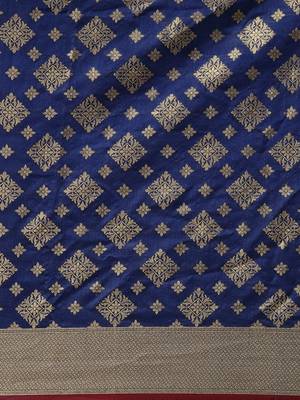 Royal blue woven silk blend saree with blouse 5