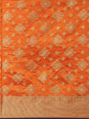 Orange woven silk blend saree with blouse 5
