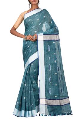 Blue Bengal Handloom Pure Cotton Saree Without Blouse 1
