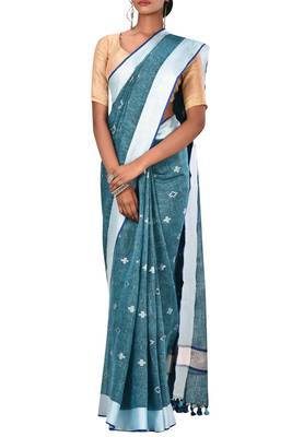 Blue Bengal Handloom Pure Cotton Saree Without Blouse 2