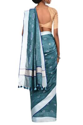 Blue Bengal Handloom Pure Cotton Saree Without Blouse 3