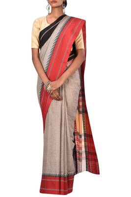 Light Grey Bengal Handloom Pure Cotton Saree Without Blouse 2