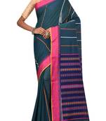 Teal Bengal Handloom Pure Cotton Saree With Blouse